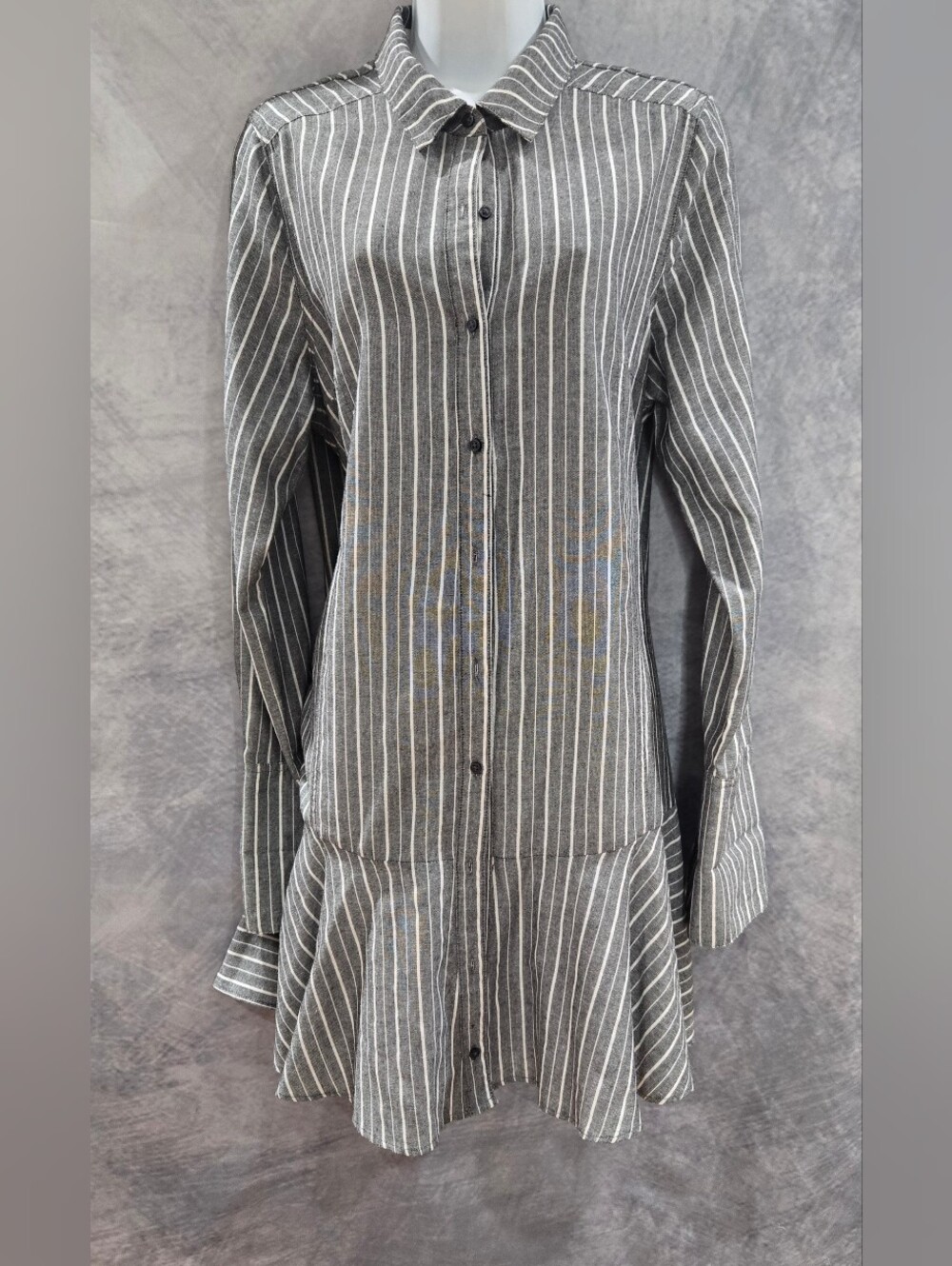 Free People Gray & White Striped Long-Sleeve Shirt Dress